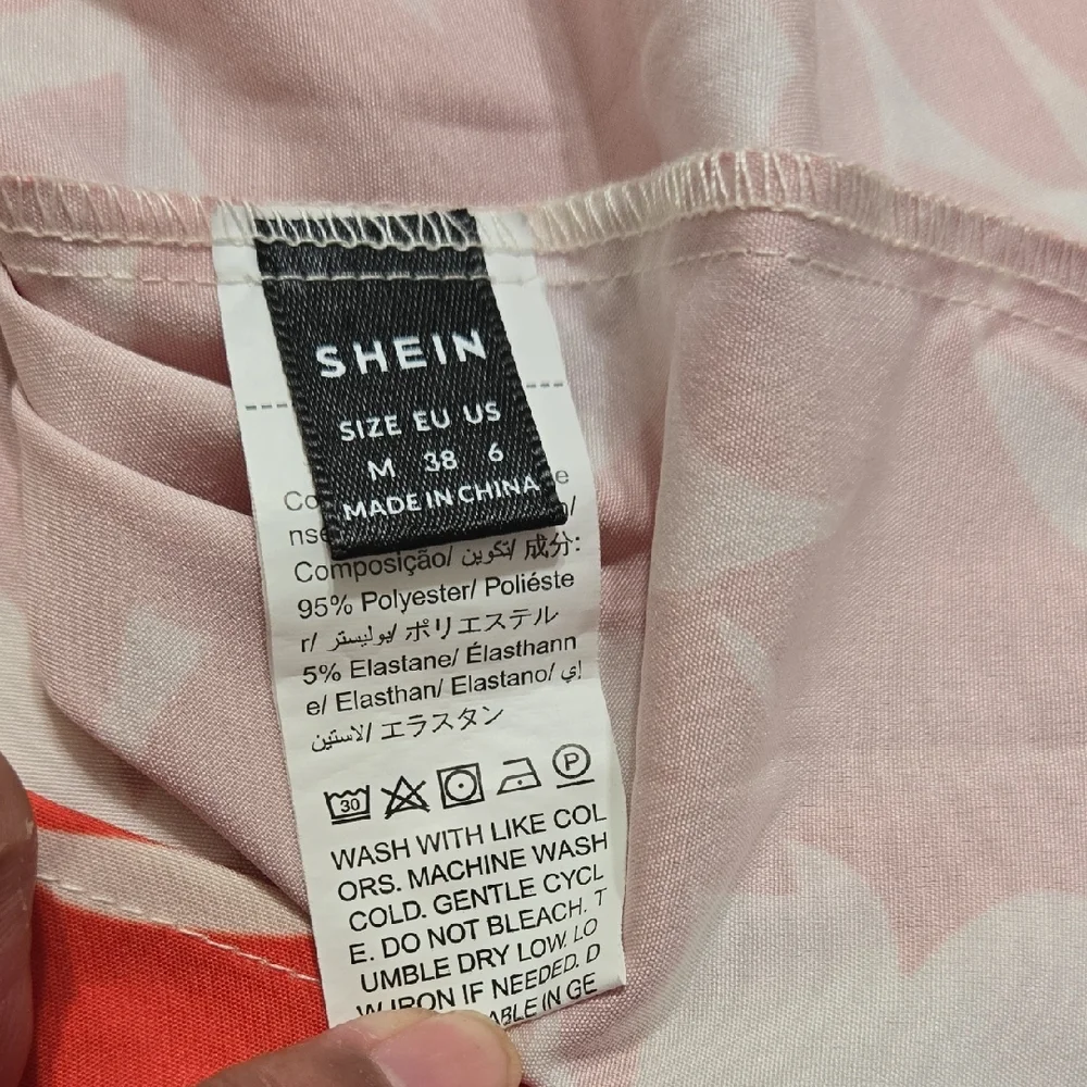 Shein Orange & White Floral Print Sleeveless Notch Neckline Ruffled Dress Sz M